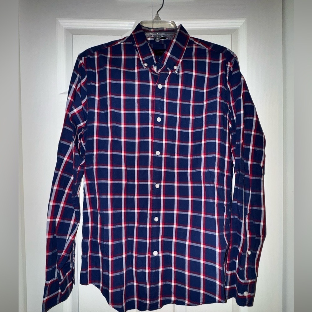 J Crew Shirt Mens Slim Blue Red Plaid Button Down Long Sleeve. Medium VGUC